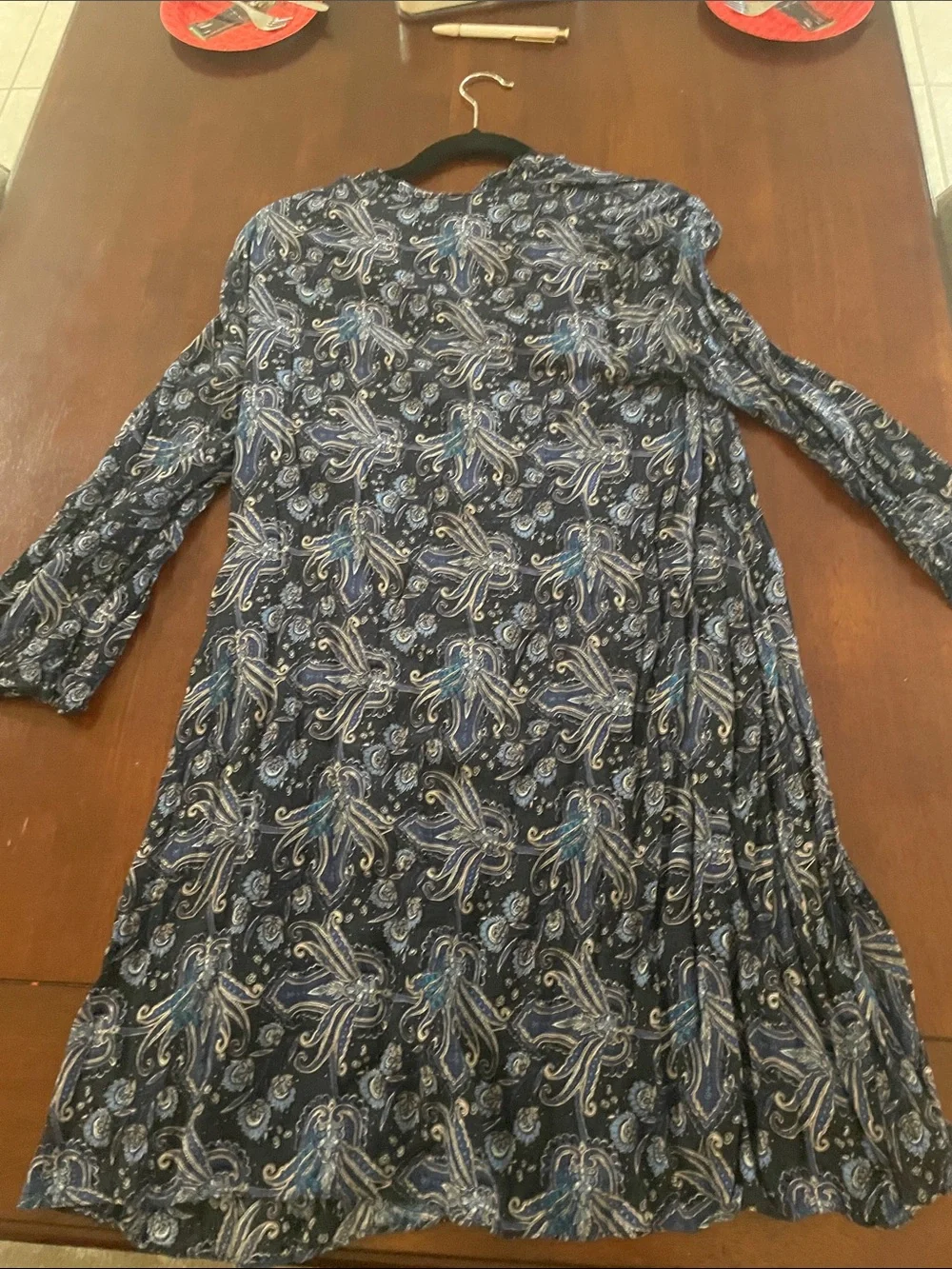H&M Navy Paisley Long-Sleeve Dress